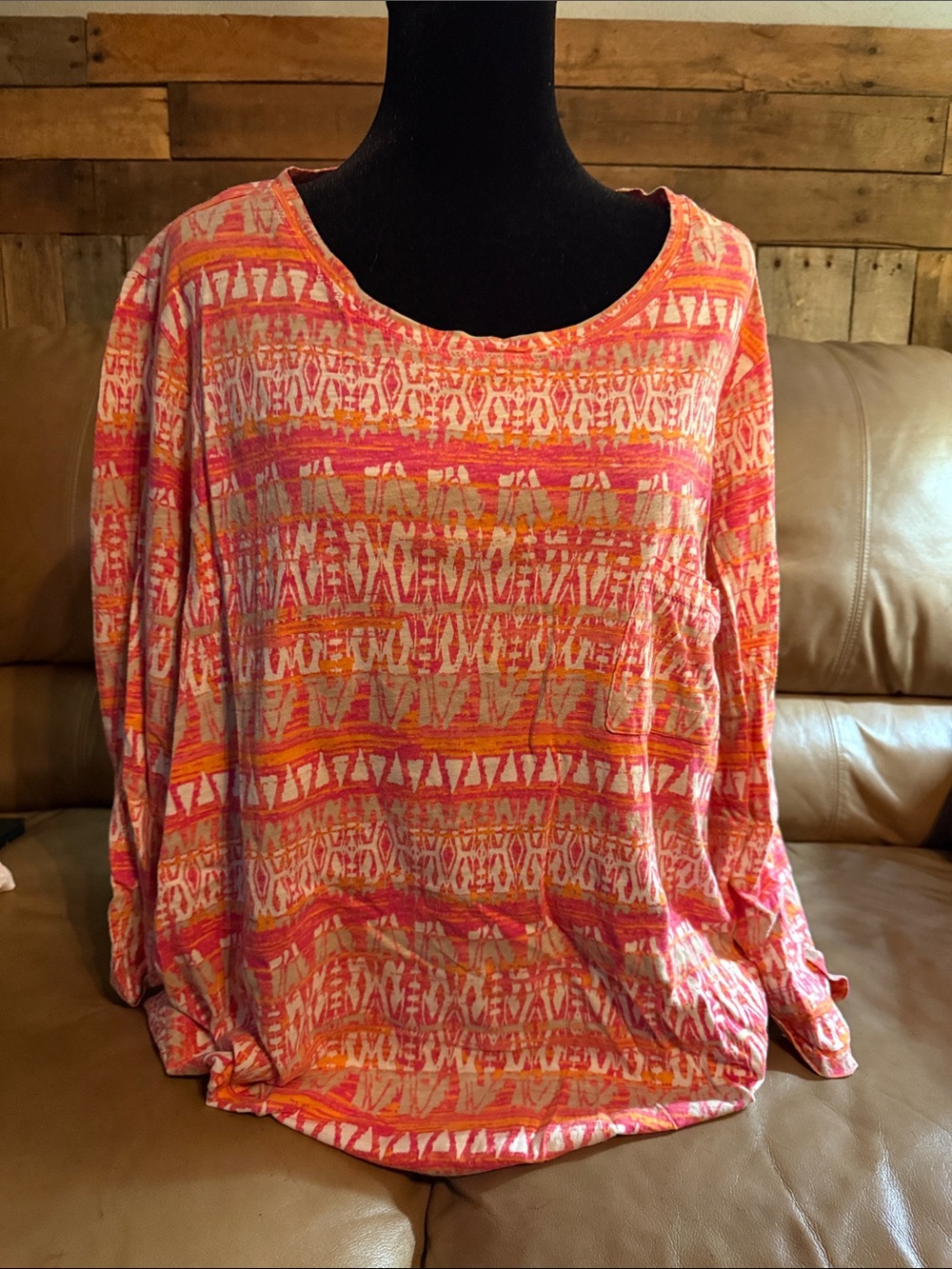 Relaxed Pink & Orange Printed Long-Sleeve Tee